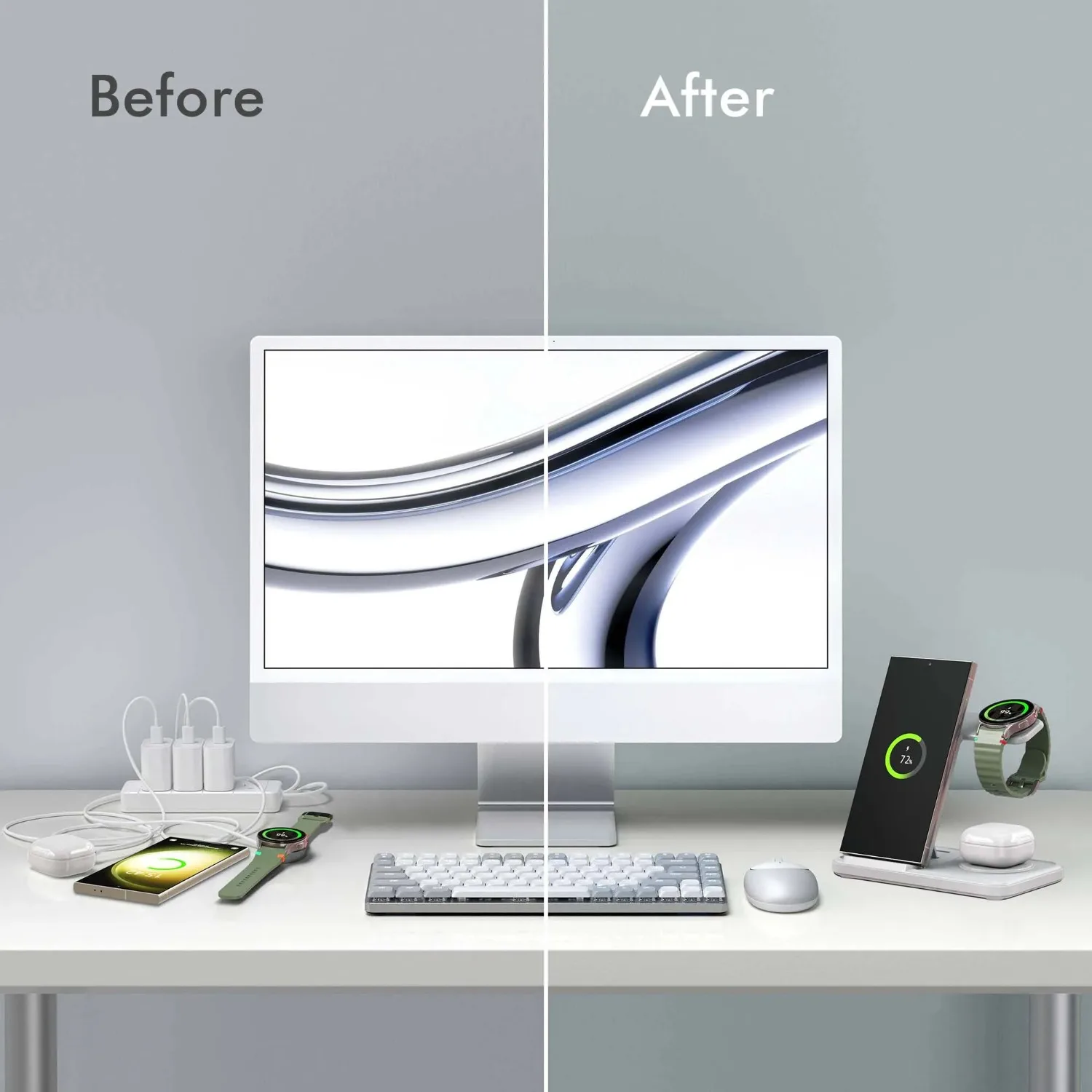 Desktop 3-in-1 Wireless Charge - Watch Charger Cable ulasan dan harga