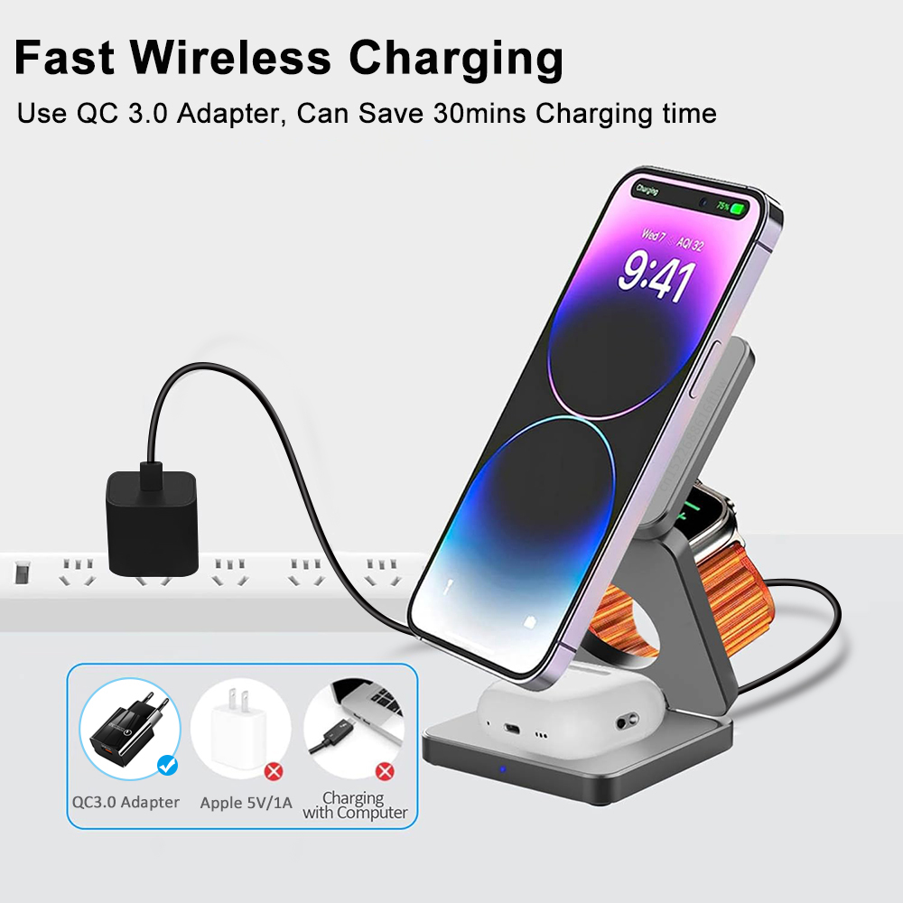 Wireless Charger 3 in 1 Foldab - Watch Charger Cable ulasan dan harga