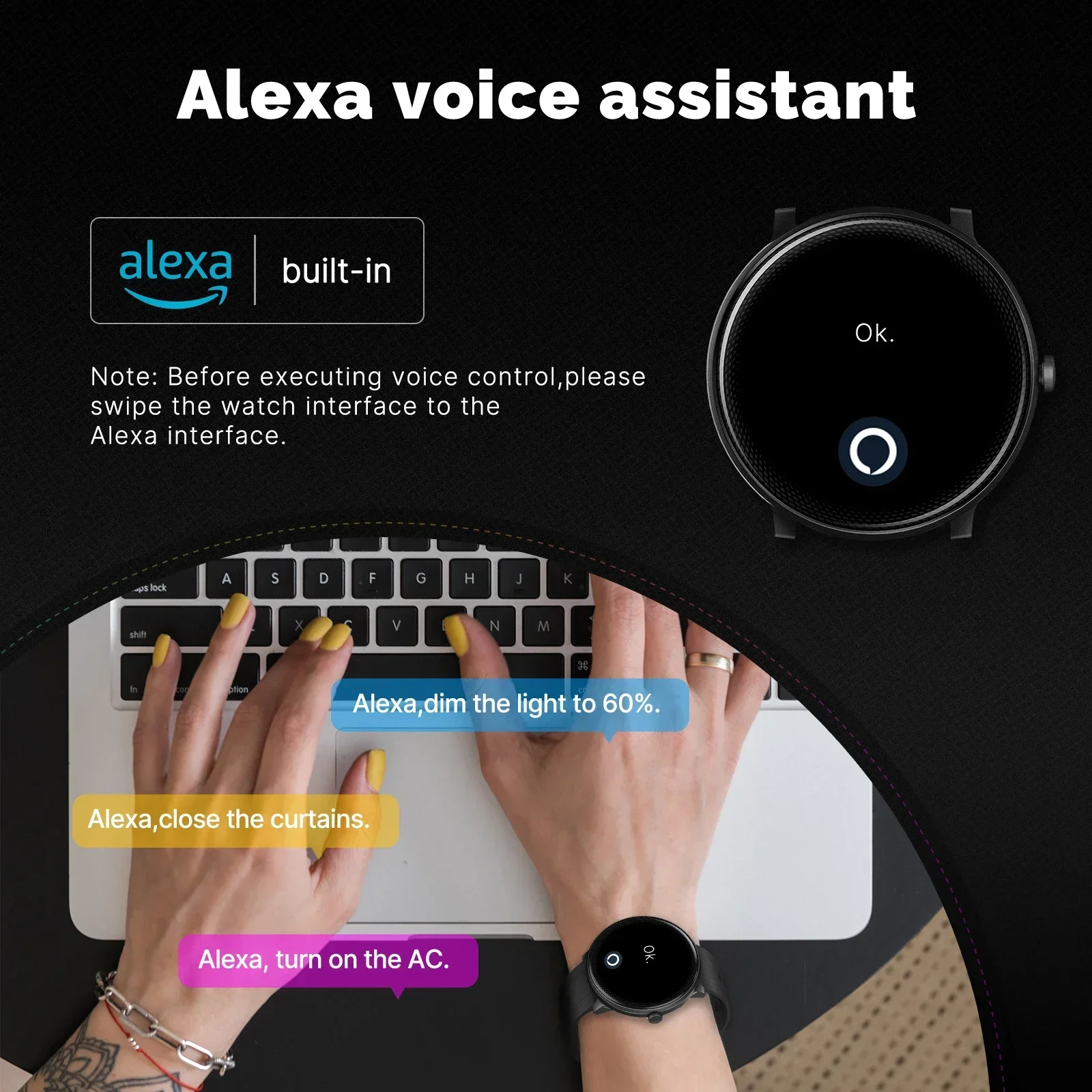 MOES Smart Watch Alexa Built-i - Smartwatch Touch ulasan dan harga